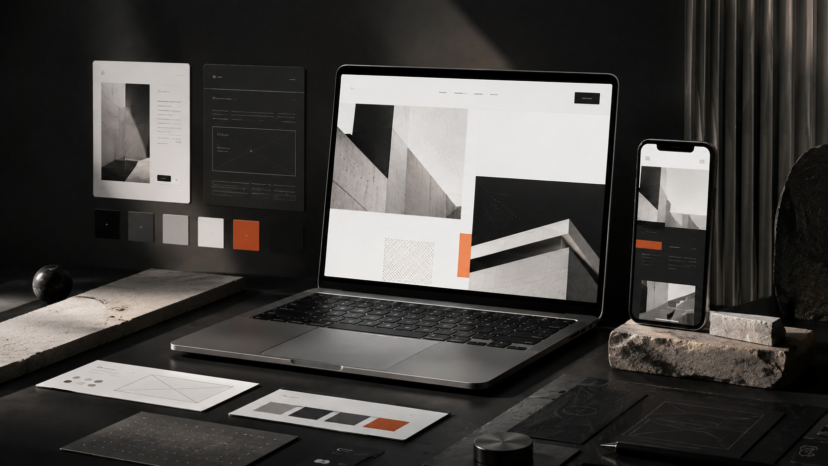 web-design-development-vaancreative Modern web design and development workspace with responsive website interfaces on laptop and smartphone
